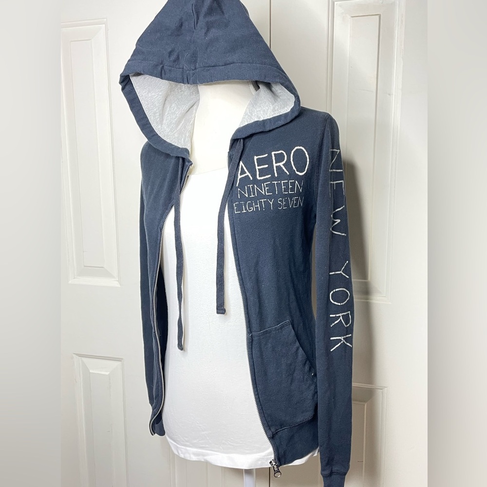 Aeropostale Vintage Y2K Blue Zip Front Stretch Hoodie